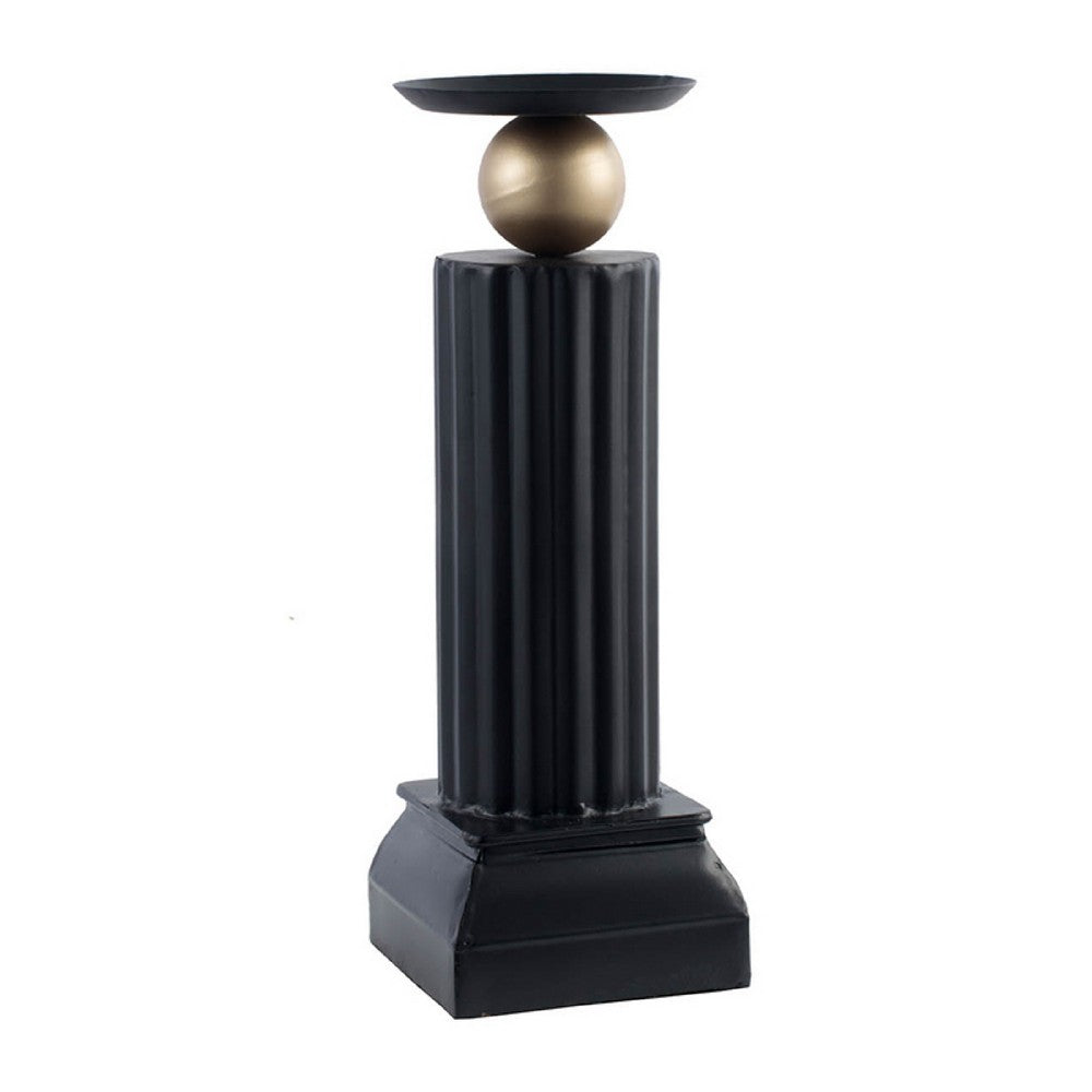 Lemo Candle Holder, Gold Sphere Accent, 15 Inch Black Iron Column Pillar - BM350130