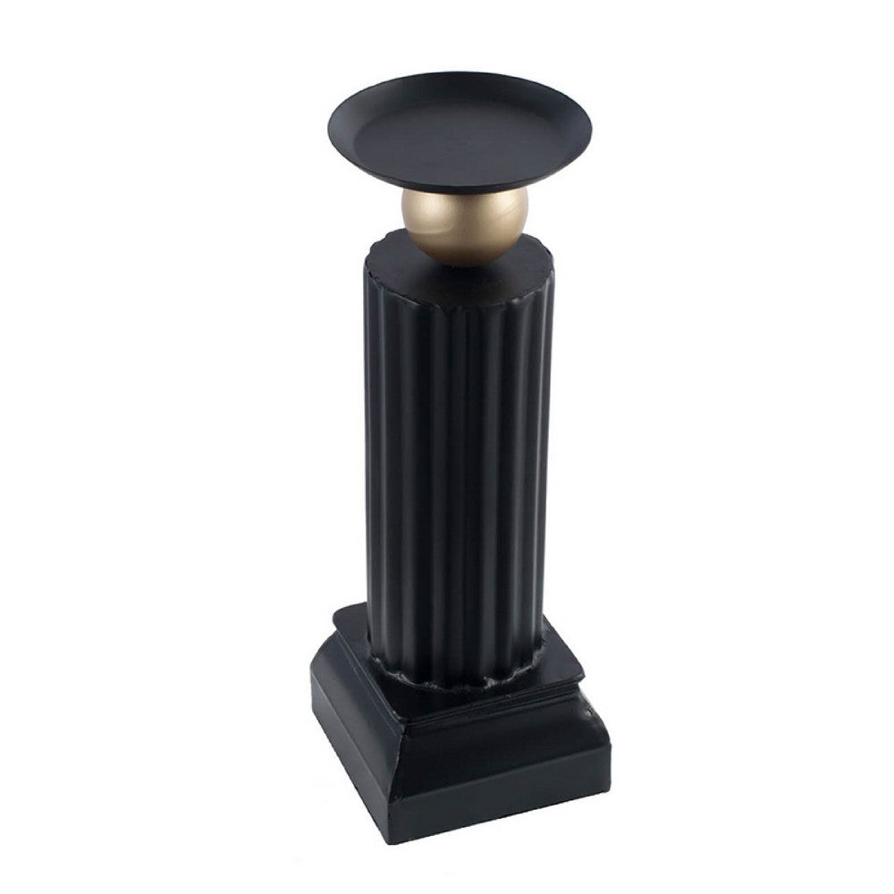 Lemo Candle Holder, Gold Sphere Accent, 15 Inch Black Iron Column Pillar - BM350130