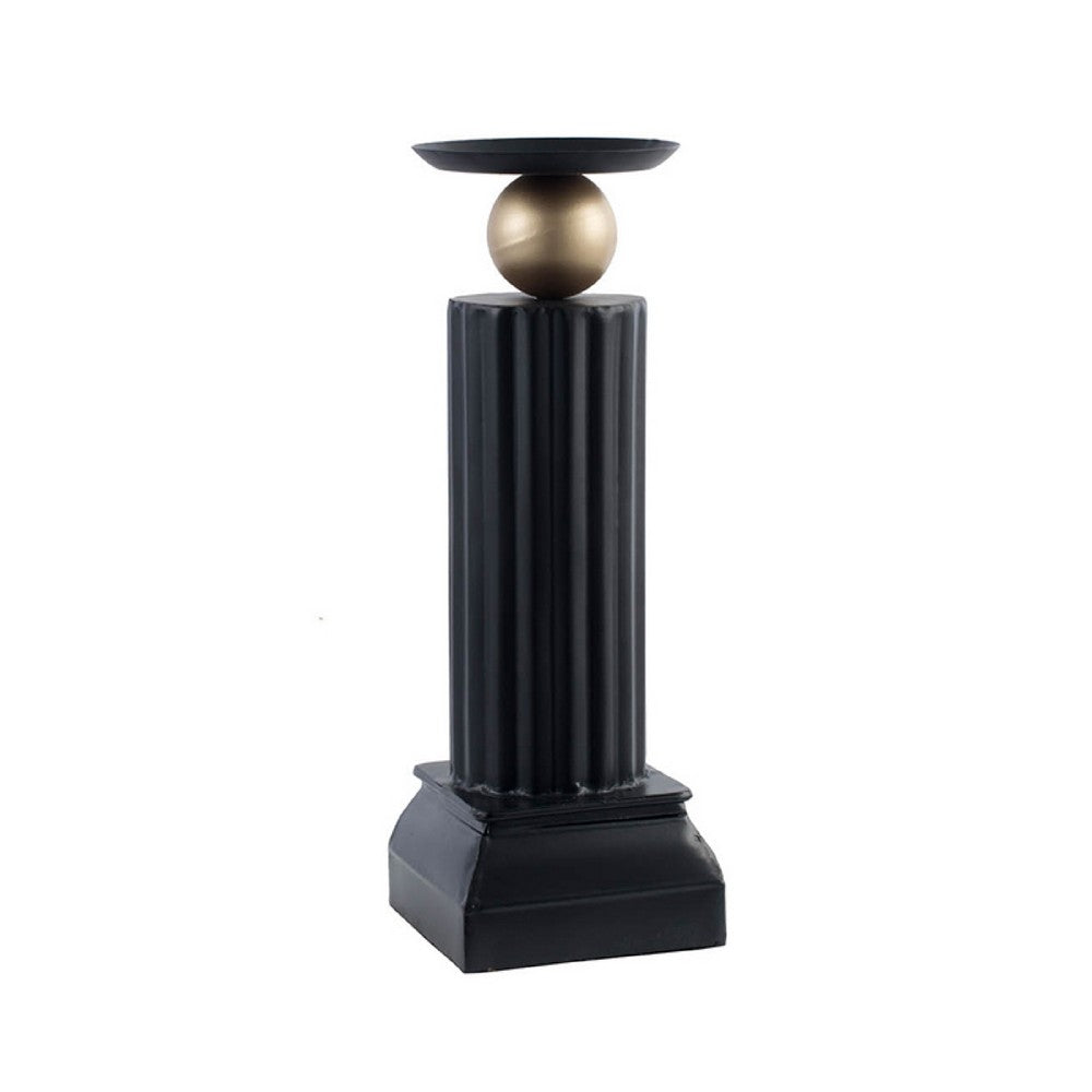 Lemo Candle Holder, Gold Sphere Accent, 18 Inch Black Iron Column Pillar - BM350131