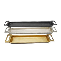 Slim Decorative Runner Tray Set of 3, Black Silver and Gold Aluminum - BM350132