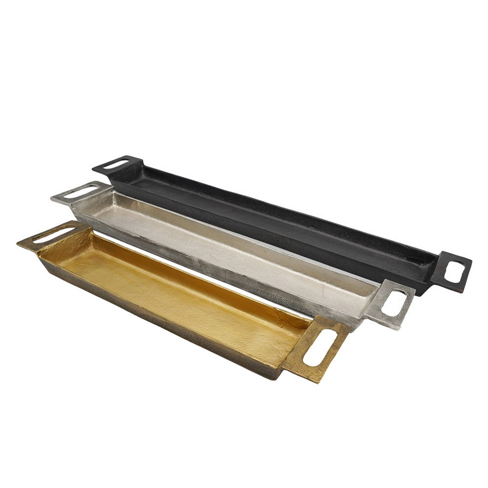 Slim Decorative Runner Tray Set of 3, Black Silver and Gold Aluminum - BM350132