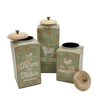Storage Canister Jars with Wood Lids Set of 3, Farmhouse Galvanized Iron - BM350133