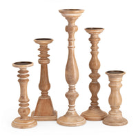Hez 5pc Turned Candle Holder Set, Classic Accent, Rustic Brown Wood - BM350134