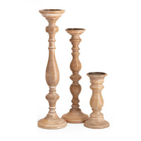 Hez 5pc Turned Candle Holder Set, Classic Accent, Rustic Brown Wood - BM350134