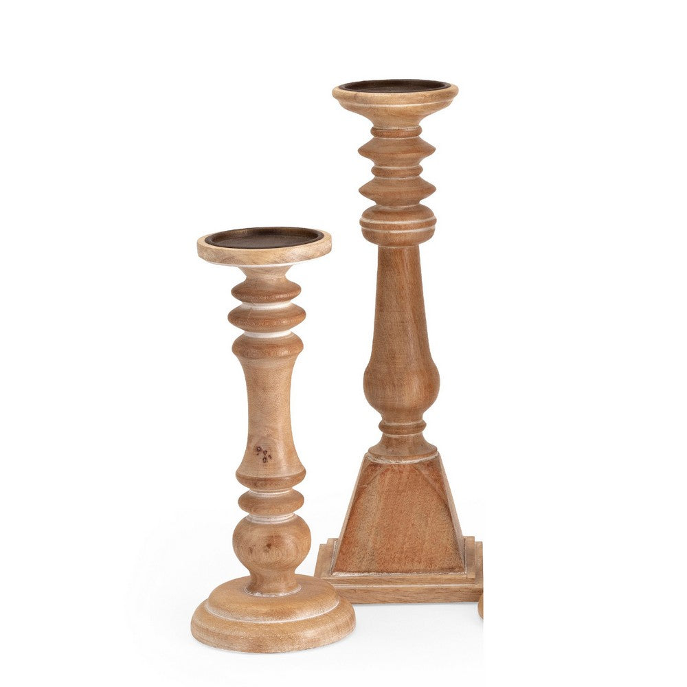 Hez 5pc Turned Candle Holder Set, Classic Accent, Rustic Brown Wood - BM350134