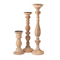 Hez 5pc Turned Candle Holder Set, Classic Accent, Rustic Brown Wood - BM350134