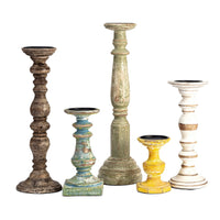 Hez 5pc Layered Candle Holder Set, Distressed Cream and Brown Wood - BM350135
