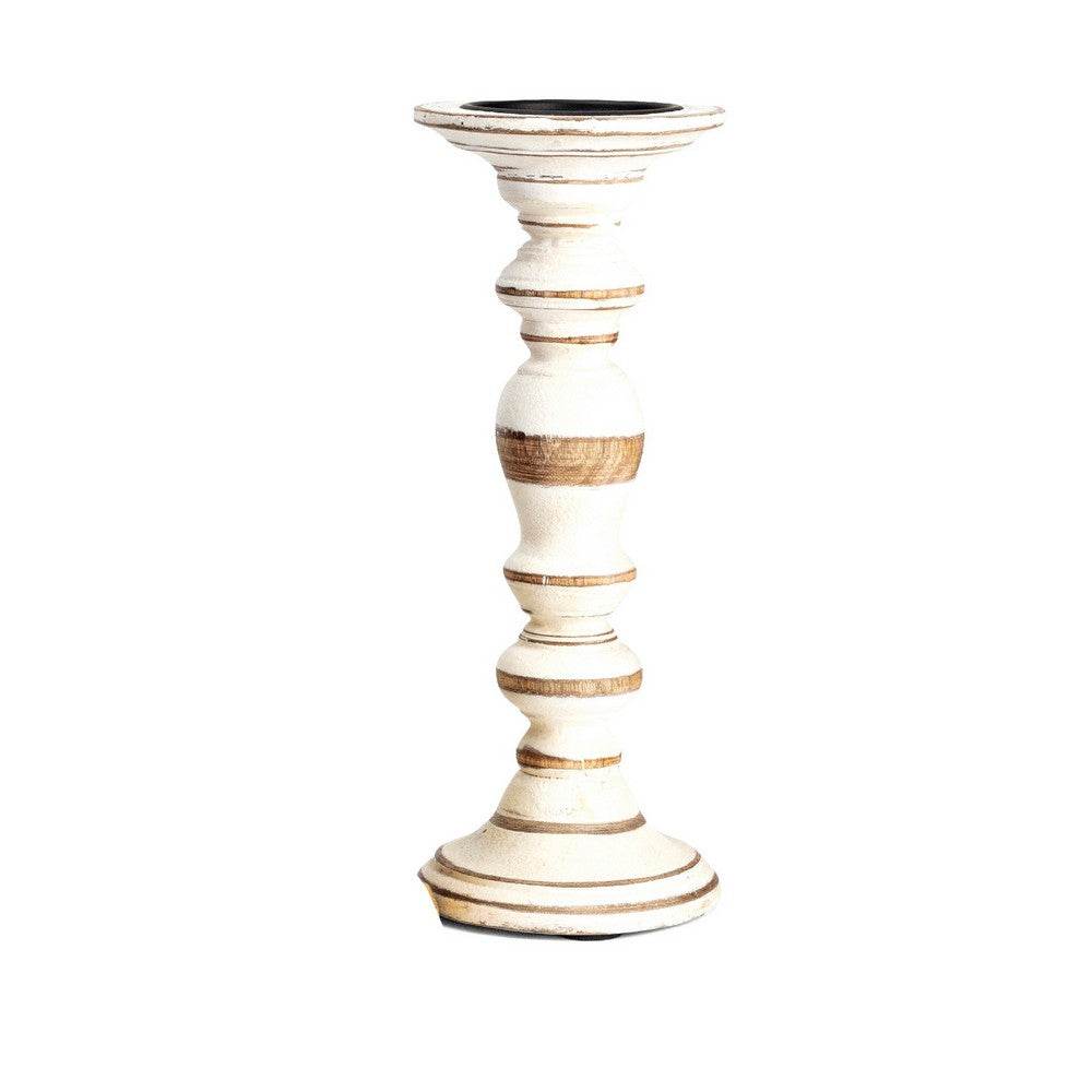 Hez 5pc Layered Candle Holder Set, Distressed Cream and Brown Wood - BM350135