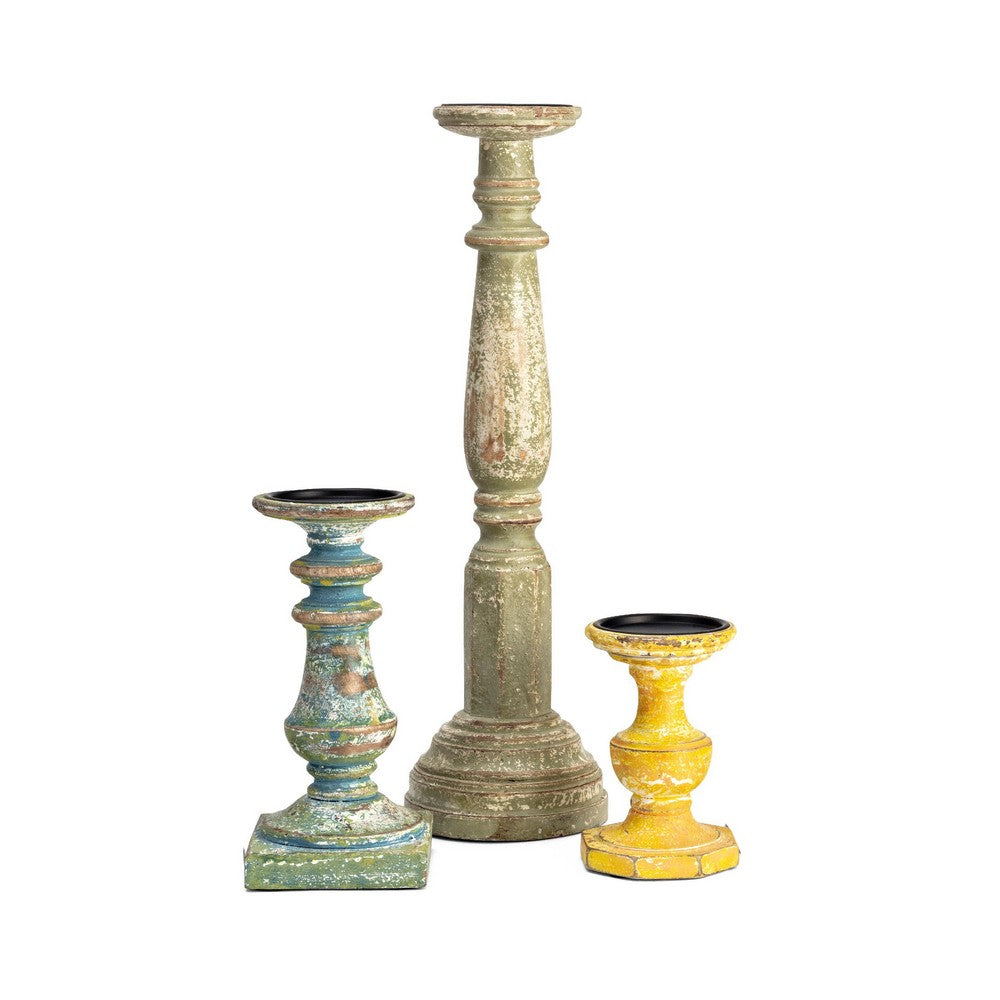 Hez 5pc Layered Candle Holder Set, Distressed Cream and Brown Wood - BM350135