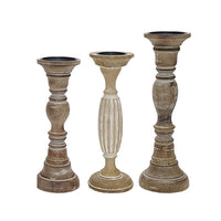 Hez 5pc Turned Candle Holder Set, Dark Rustic White and Beige Mango Wood - BM350136
