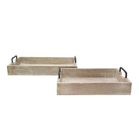 Rustic Accessory Tray Set of 2, Black Iron Handles, Natural Beige - BM350137