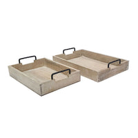 Rustic Accessory Tray Set of 2, Black Iron Handles, Natural Beige - BM350137