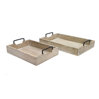 Rustic Accessory Tray Set of 2, Black Iron Handles, Natural Beige - BM350137