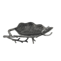Decorative Leaf Accent Bowl Tray, 16 Inch Antique Silver Aluminum - BM350138