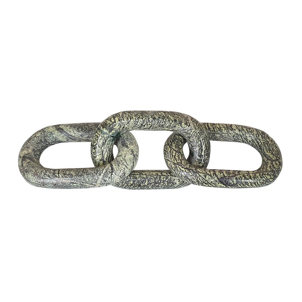 Tabletop Accent Chain Link Sculpture, 14 Inch Natural Off Green Stone - BM350139
