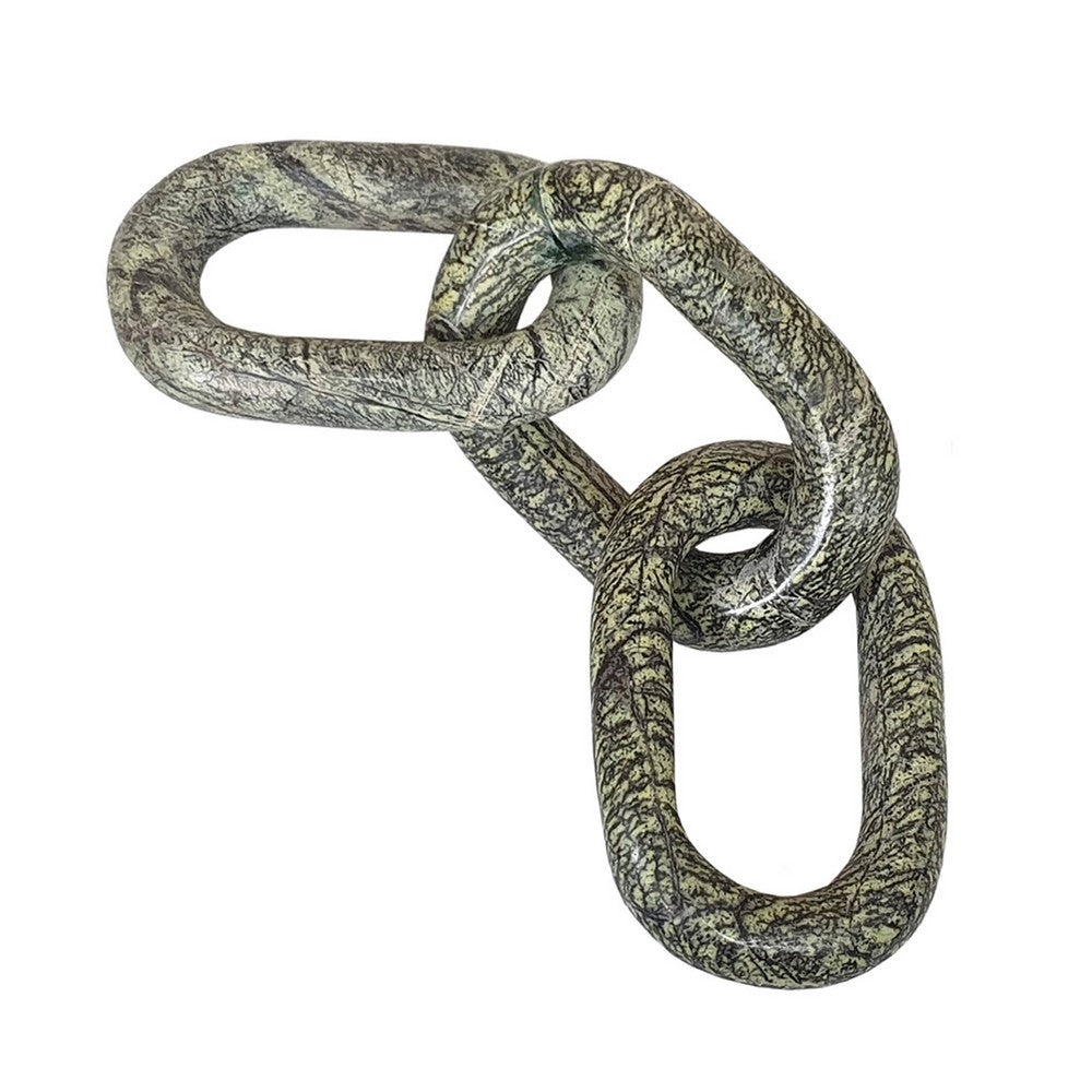 Tabletop Accent Chain Link Sculpture, 14 Inch Natural Off Green Stone - BM350139