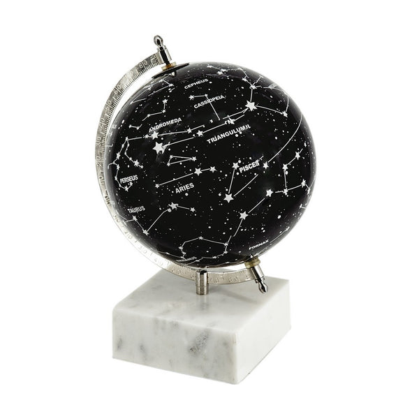 Decorative Constellation Globe, Black, White Marble Base, 12 Inch - BM350140