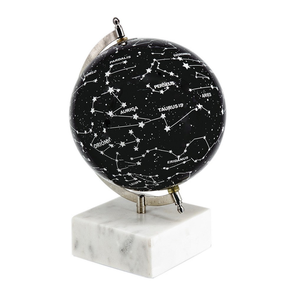 Decorative Constellation Globe, Black, White Marble Base, 12 Inch - BM350140