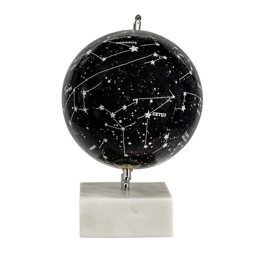 Decorative Constellation Globe, Black, White Marble Base, 12 Inch - BM350140