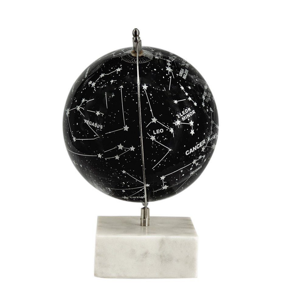 Decorative Constellation Globe, Black, White Marble Base, 12 Inch - BM350140