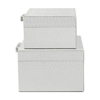 Decor Storage Boxes Set of 2, White Faux Snakeskin with Gold Accents - BM350141
