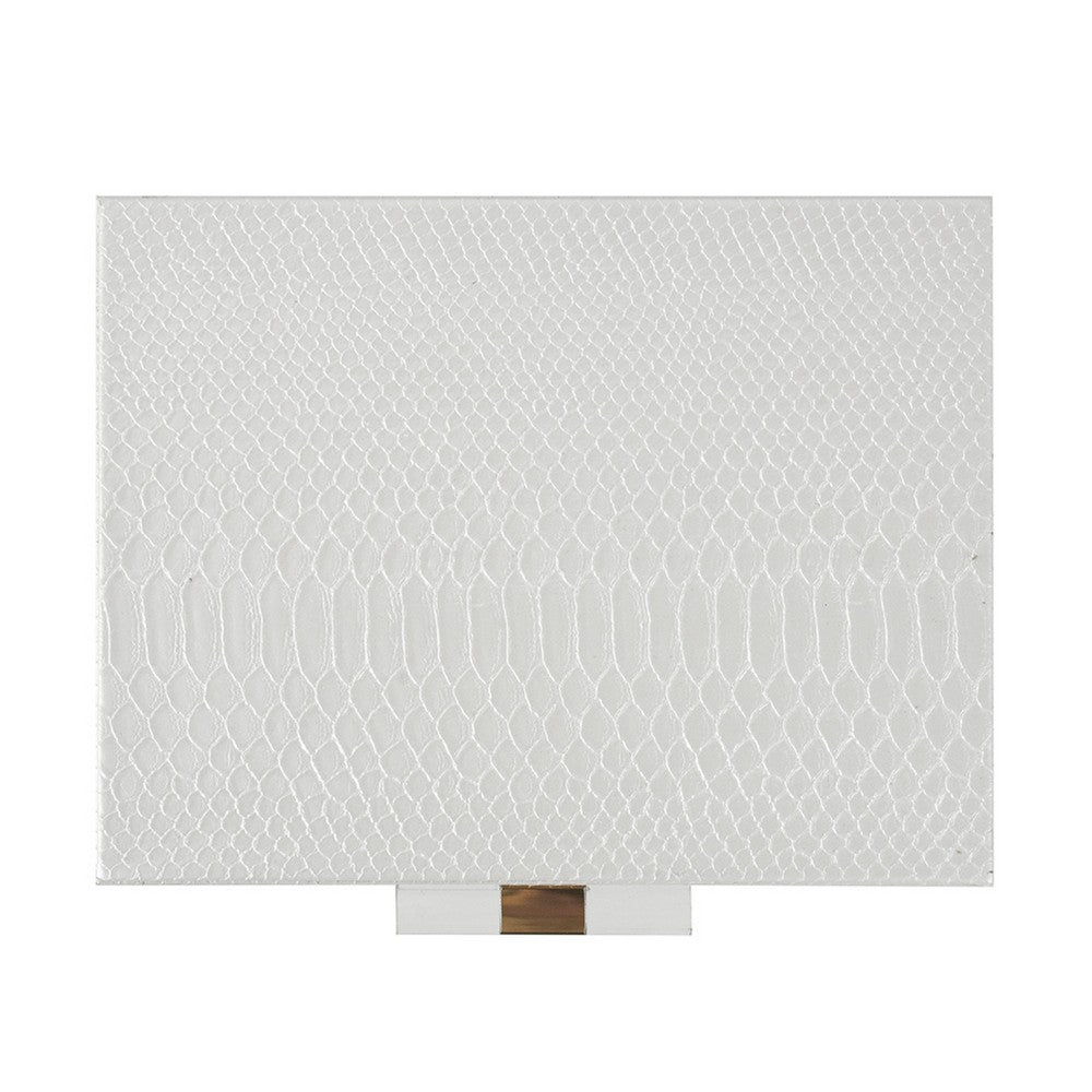 Decor Storage Boxes Set of 2, White Faux Snakeskin with Gold Accents - BM350141