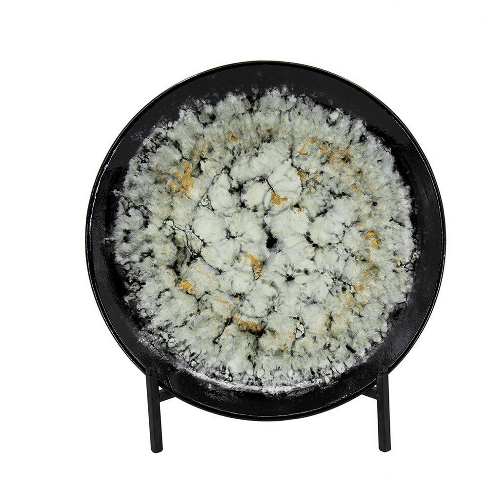 Decorative Charger Plate with Stand, Black and White Ceramic, 18 Inch - BM350142