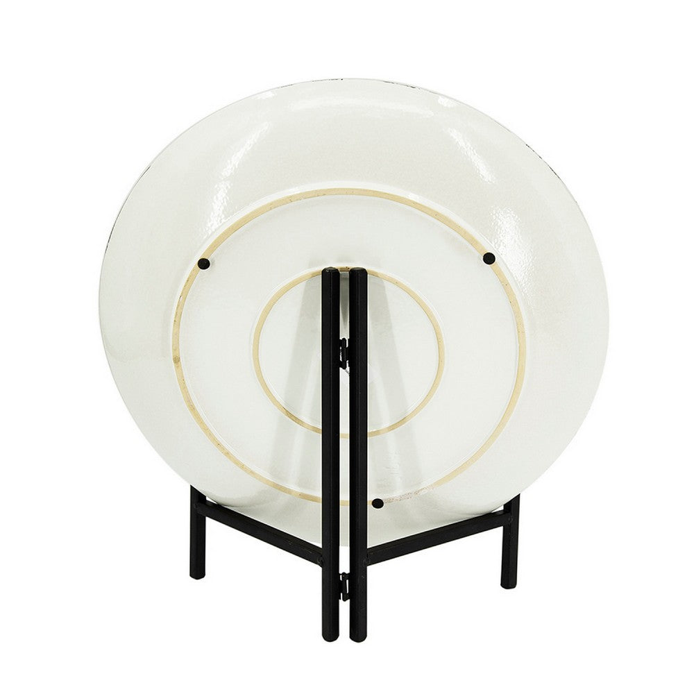 Decorative Charger Plate with Stand, Black and White Ceramic, 18 Inch - BM350142