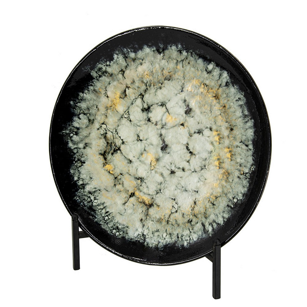 Decorative Charger Plate with Stand, Black and White Ceramic, 18 Inch - BM350142