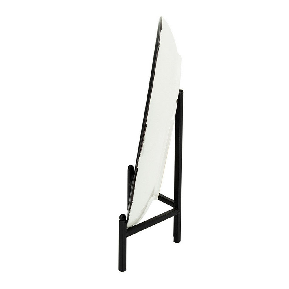 Decorative Charger Plate with Stand, Black and White Ceramic, 18 Inch - BM350142