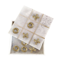 Leza Tic Tac Toe Game Set, White Marble with Gold Inlay, 12 Inch - BM350143