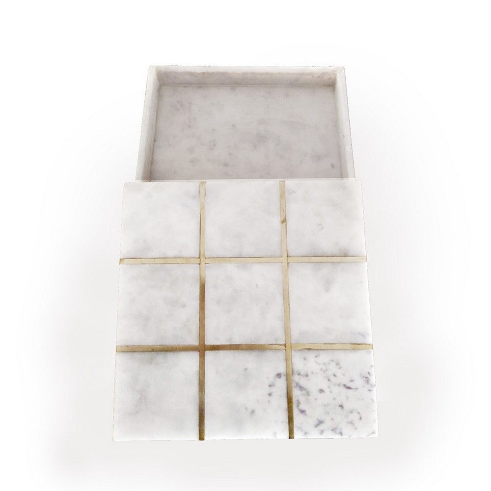 Leza Tic Tac Toe Game Set, White Marble with Gold Inlay, 12 Inch - BM350143