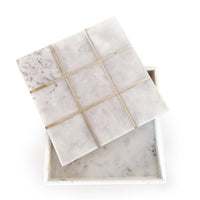 Leza Tic Tac Toe Game Set, White Marble with Gold Inlay, 12 Inch - BM350143
