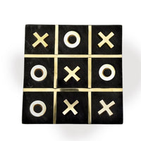 Leza Tic Tac Toe Game Set, Black Marble with Gold Inlay, 12 Inch - BM350144