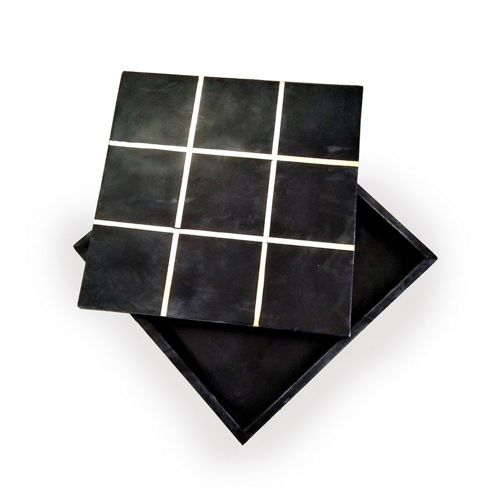 Leza Tic Tac Toe Game Set, Black Marble with Gold Inlay, 12 Inch - BM350144