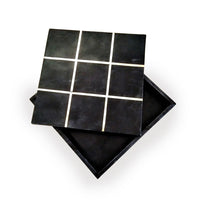 Leza Tic Tac Toe Game Set, Black Marble with Gold Inlay, 12 Inch - BM350144