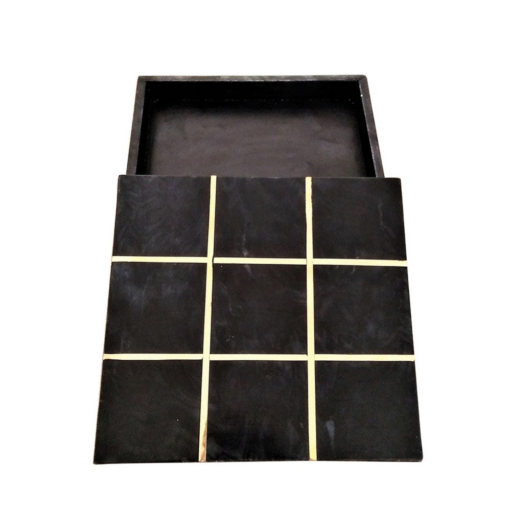 Leza Tic Tac Toe Game Set, Black Marble with Gold Inlay, 12 Inch - BM350144
