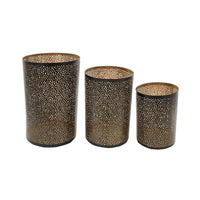 3pc Hurricane Candle Holders Set, Pierced Black with Gold Interior - BM350145