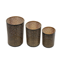 3pc Hurricane Candle Holders Set, Pierced Black with Gold Interior - BM350145