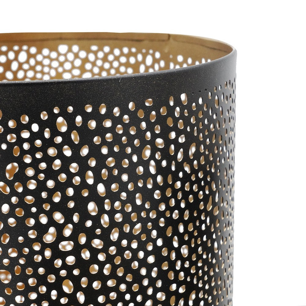 3pc Hurricane Candle Holders Set, Pierced Black with Gold Interior - BM350145