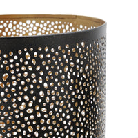 3pc Hurricane Candle Holders Set, Pierced Black with Gold Interior - BM350145