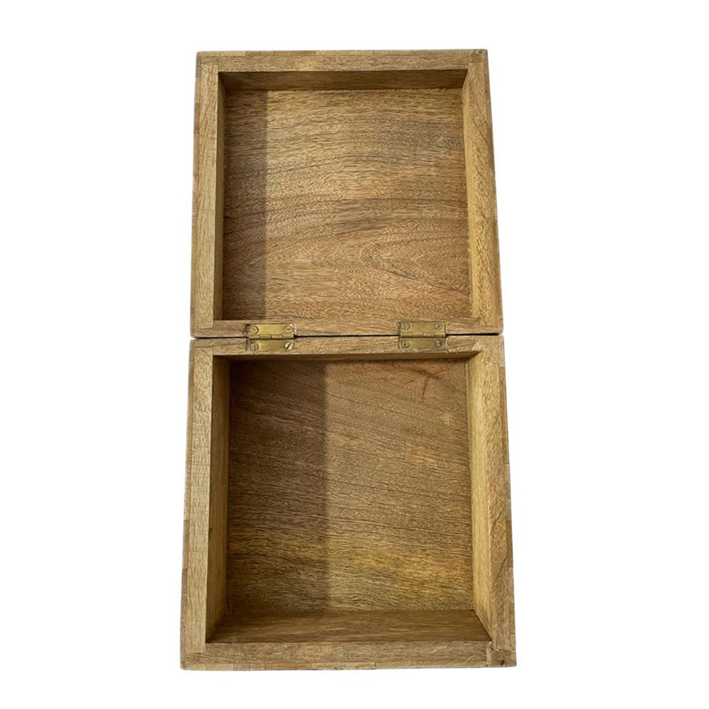 Decorative Storage Box, Sunburst Design, 8 Inch Brown Mango Wood - BM350146