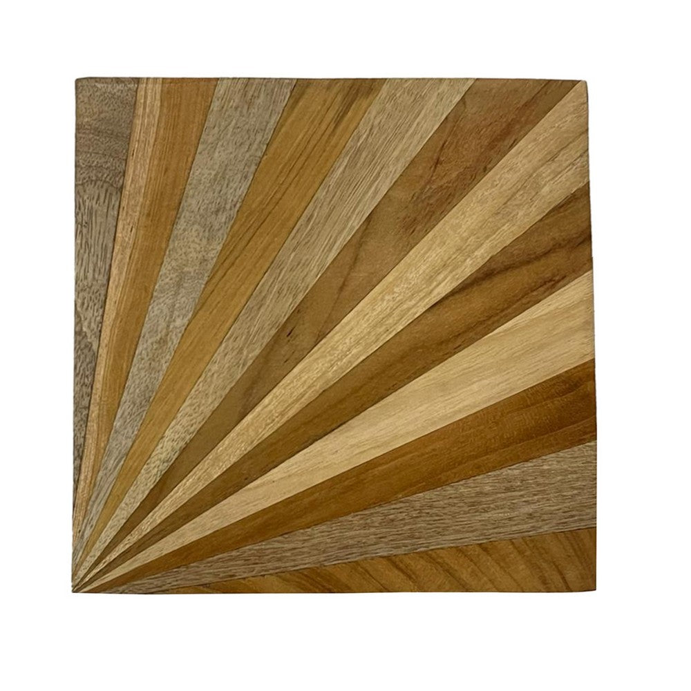 Decorative Storage Box, Sunburst Design, 8 Inch Brown Mango Wood - BM350146