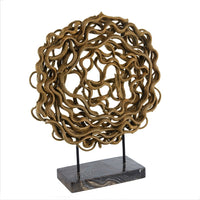 Decorative Tabletop Sculpture, Brown Rattan Intertwined, 20 Inch Round - BM350147