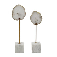 Decorative Statute Set of 2, White Agate Stone and Marble, Gold Accent - BM350148