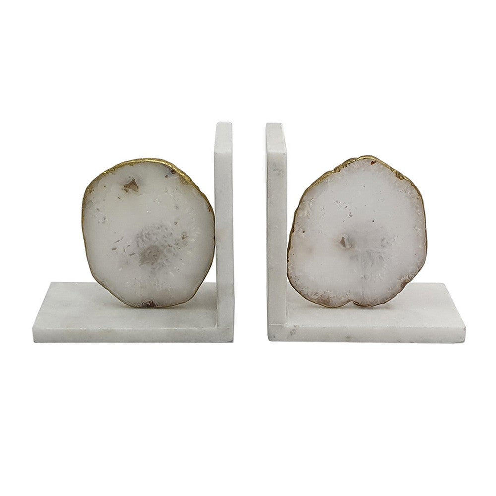 Hemi Agate Bookends Set of 2, Glam White Natural Stone and Marble - BM350149