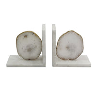 Hemi Agate Bookends Set of 2, Glam White Natural Stone and Marble - BM350149