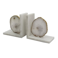 Hemi Agate Bookends Set of 2, Glam White Natural Stone and Marble - BM350149