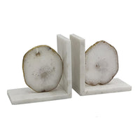 Hemi Agate Bookends Set of 2, Glam White Natural Stone and Marble - BM350149