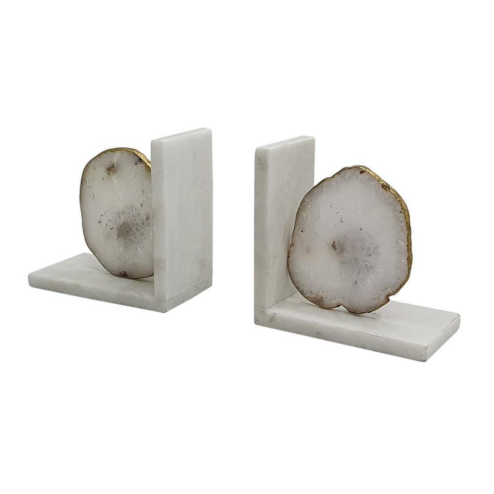 Hemi Agate Bookends Set of 2, Glam White Natural Stone and Marble - BM350149